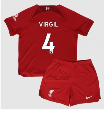 Liverpool Virgil van Dijk #4 Hjemmedraktsett Barn 2022-23 Kortermet (+ Korte bukser)